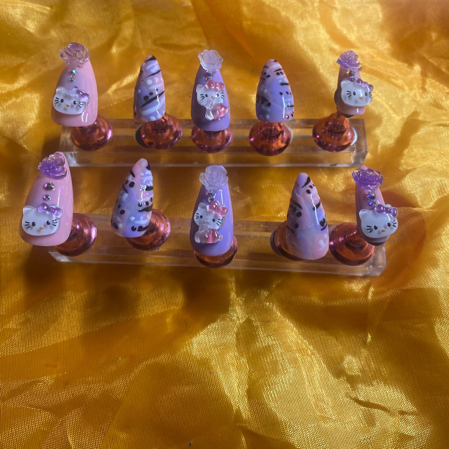 Pink and Lavender Retro 90’s nail with charms