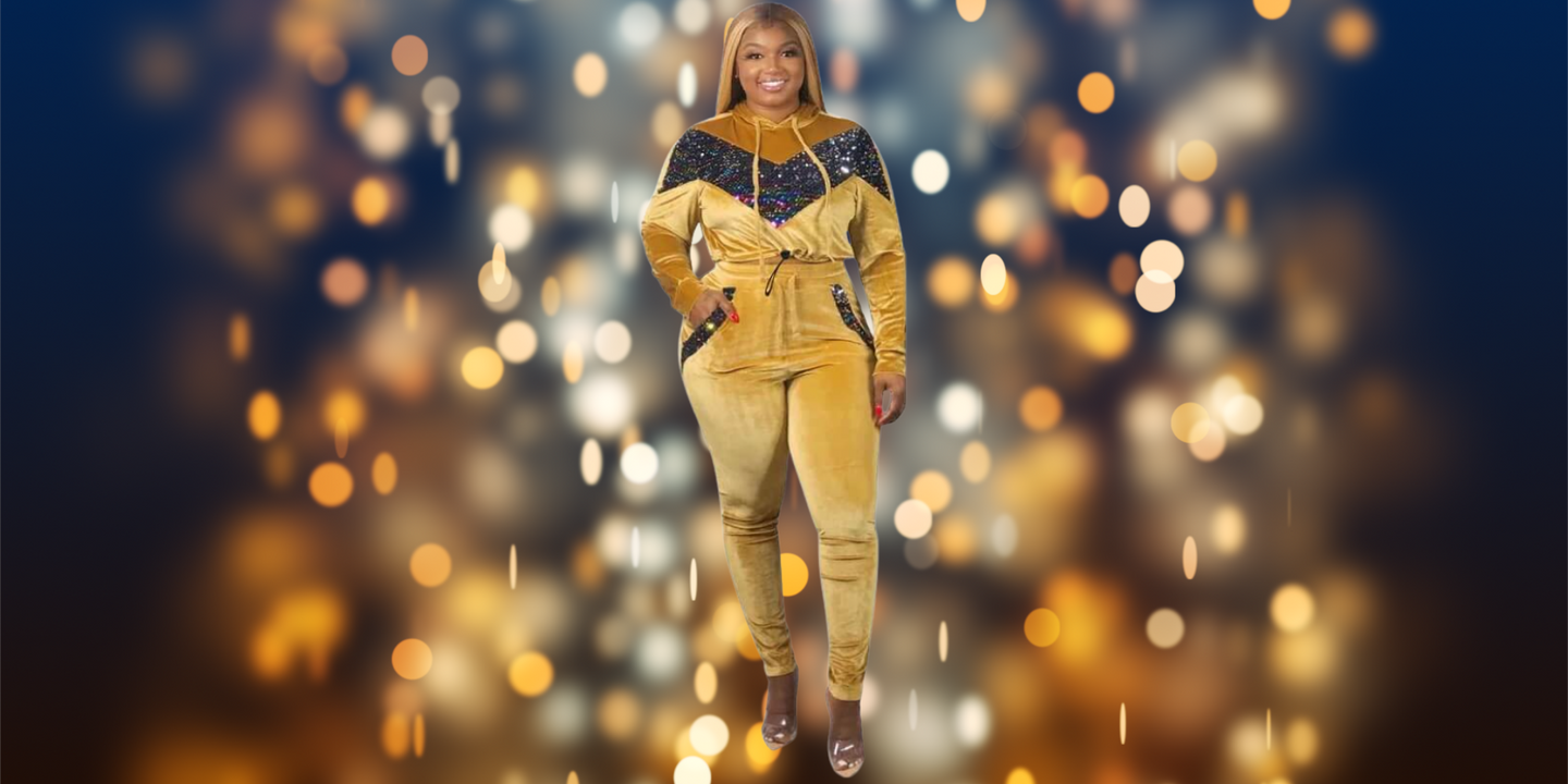 New Arrival ! Gold Sweat Suit with Sequins